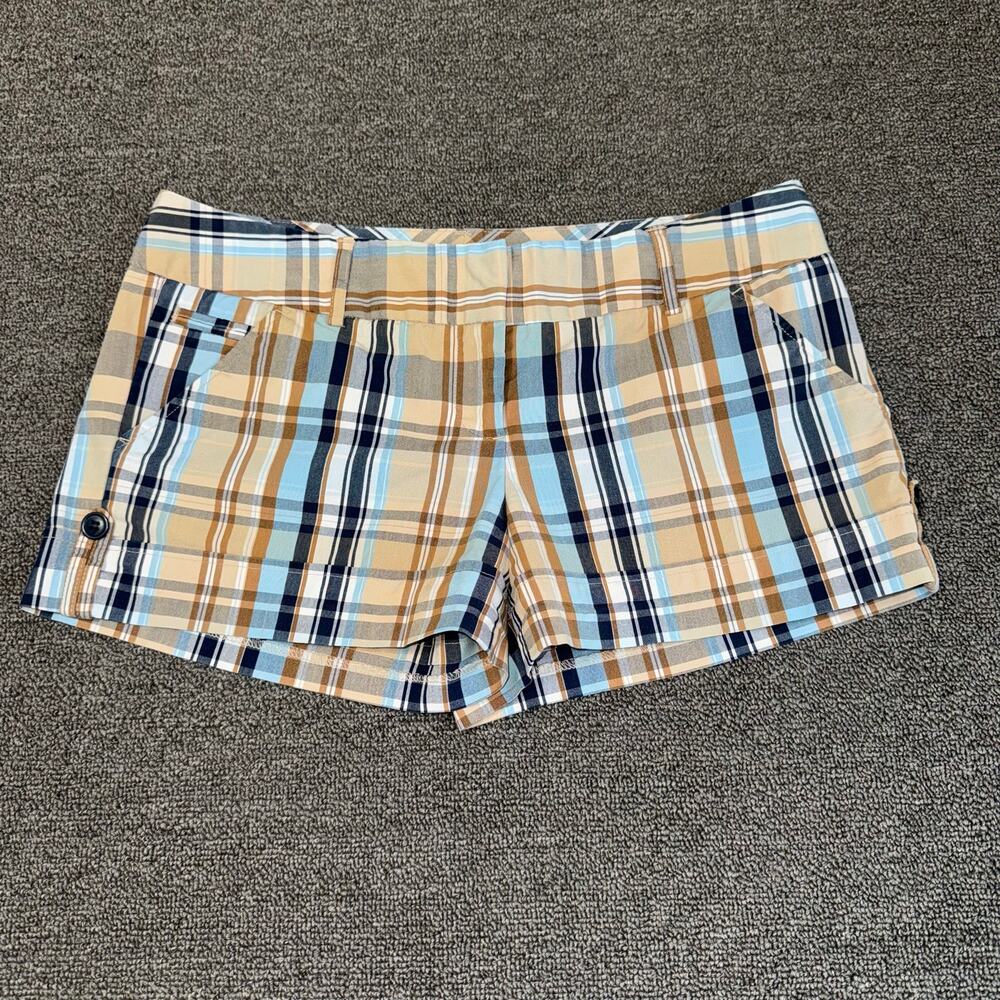 Vintage Forever21 Y2K Micro Mini Shorts Plaid Preppy Women's Medium Blue Brown